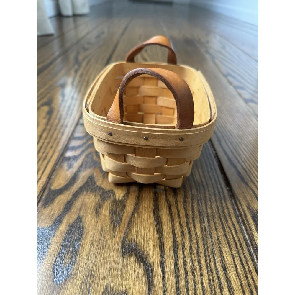 Longaberger Brown Wooden Basket With Leather Handles